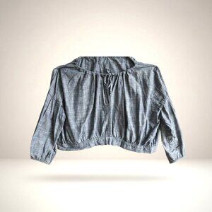 Magnolia Pearl European Cotton Cropped Peasant Blouse Free Sz Boho Chambray Rare